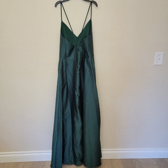 Alfred Sung Hunter Green V Neck Full Skirt Satin Maxi, D750, Size 18, $160 - Picture 2 of 7